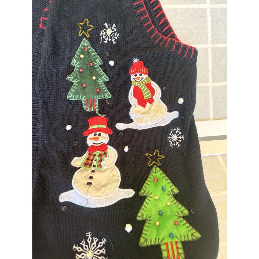 Vintage Holiday Editions Christmas Snowman Sweater Vest Women's Black Size Xl - Picture 3 of 7